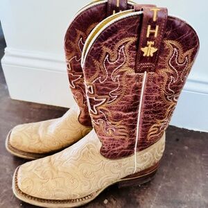 Tin Haul  Brown and Tan Cowboy Boots with Intricate Stitching